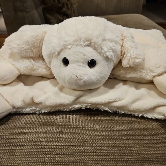 Lamby Cream Color with Mint Green Satin Bow Baby Mat Like New - Picture 12 of 12